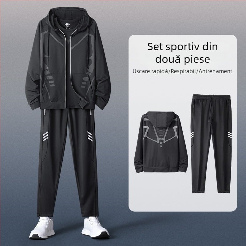 Set sportiv pentru bărbați cu glugă, mânecă lungă – casual poliester