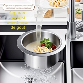 Coș de scurgere din oțel inoxidabil în formă de lebădă cu filtru – suport chiuvetă multifuncțional pentru reziduri uscate și umede