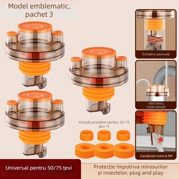 Țeavă de scurgere pentru podea cu dispozitiv anti miros în trei direcții, dop etanș — Brand Huge; Material ABS + gel de siliciu; Model Orange drain tee sealing plug; Greutate netă 100 g