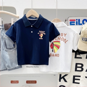 Tricou polo pentru copii, stil coreean, imprimeu cu desene animate și litere, material din bumbac, pentru copii între 3 și 8 ani, vară 2026