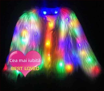 Costum de scenă Halloween cu palton luminos și blană pentru spectacole Go-Go – Unisex; Material: fibră din celuloză regenerată; Conținut principal 10–29%