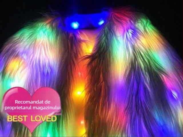 Costum de scenă Halloween cu palton luminos și blană pentru spectacole Go-Go – Unisex; Material: fibră din celuloză regenerată; Conținut principal 10–29%