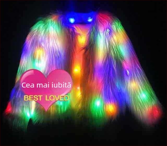 Costum de scenă Halloween cu palton luminos și blană pentru spectacole Go-Go – Unisex; Material: fibră din celuloză regenerată; Conținut principal 10–29%