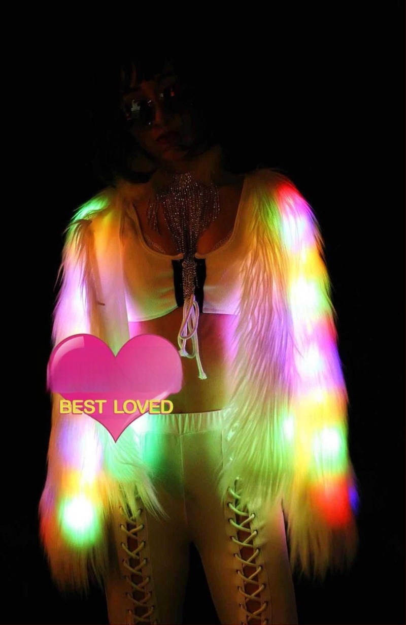 Costum de scenă Halloween cu palton luminos și blană pentru spectacole Go-Go – Unisex; Material: fibră din celuloză regenerată; Conținut principal 10–29%