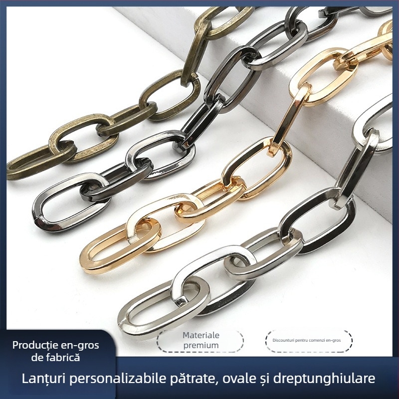 Lanț decorativ din fier, electroplacat, Jin Ming, puritate 800 argint, formă dreptunghiulară sau ovală