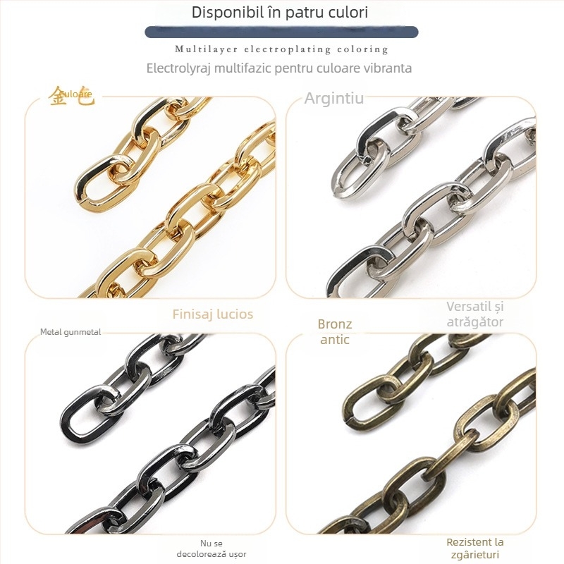 Lanț decorativ din fier, electroplacat, Jin Ming, puritate 800 argint, formă dreptunghiulară sau ovală