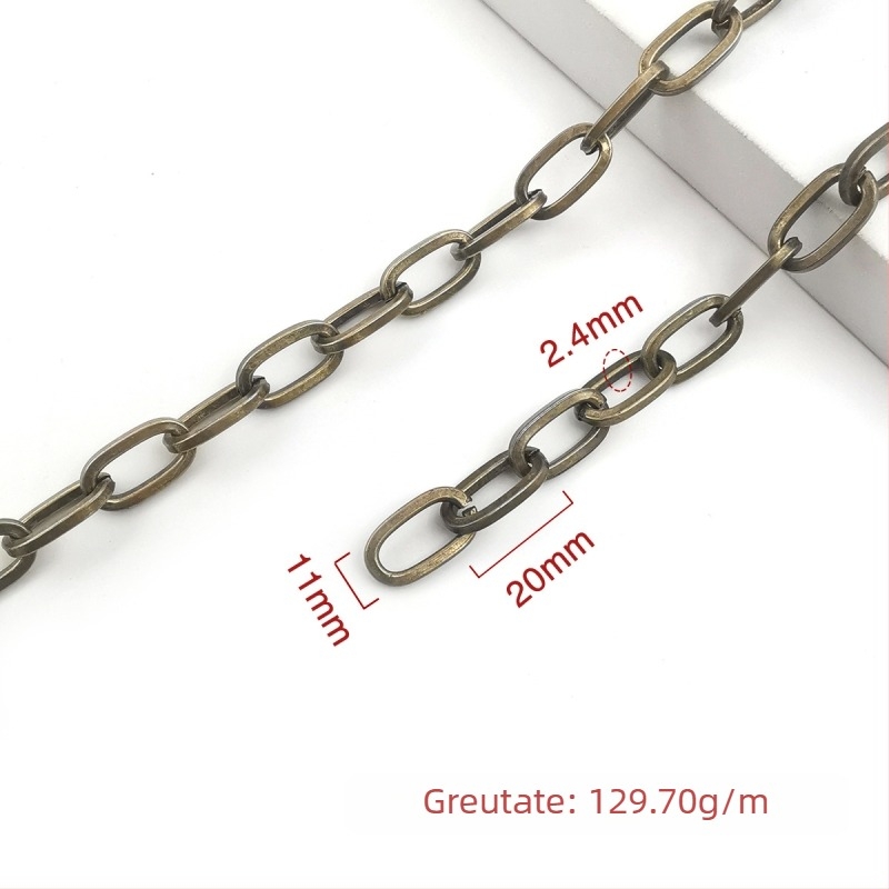 Lanț decorativ din fier, electroplacat, Jin Ming, puritate 800 argint, formă dreptunghiulară sau ovală