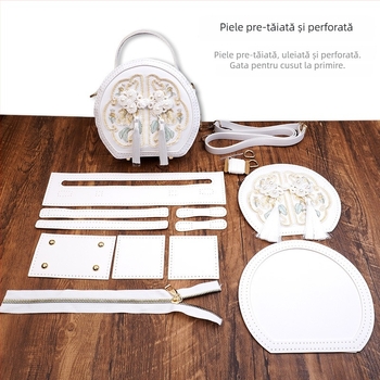 Geantă rotundă brodată din PU - fermoar, buzunar pentru telefon, accesorii Hanfu