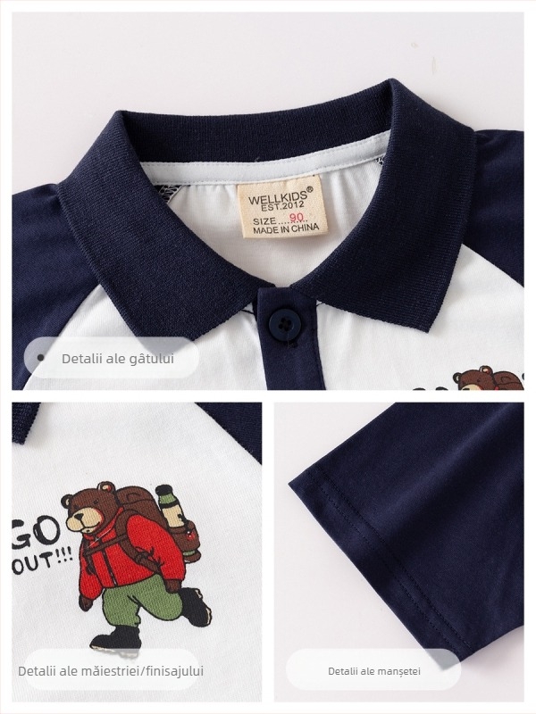 Tricou polo pentru copii Wellkids, bumbac, imprimeu cu desene animate, vara 2025
