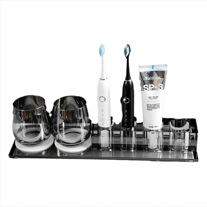 Set de accesorii baie din sticlă cristal, stil lux ușor, Microonica, include suport pentru periuta de dinți, tavă, cutie pentru bețișoare de bumbac, borcan pentru ață dentară, pahar pentru clătire