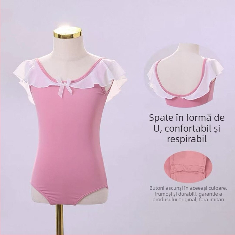 Bemeiya costum de dans din bumbac pentru balet și reprezentații, mâneci scurte