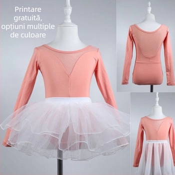 Rochie de balet pentru copii cu tutu, mâneci lungi, din bumbac, stil coreean, pentru copii între 3 și 8 ani