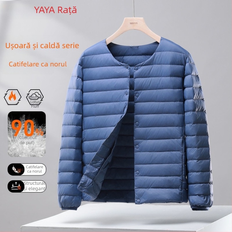 Vesta bărbați ușoară cu puf, cu glugă, țesătură Corduroy, umplutură din puf de gâscă alb, primăvara 2025