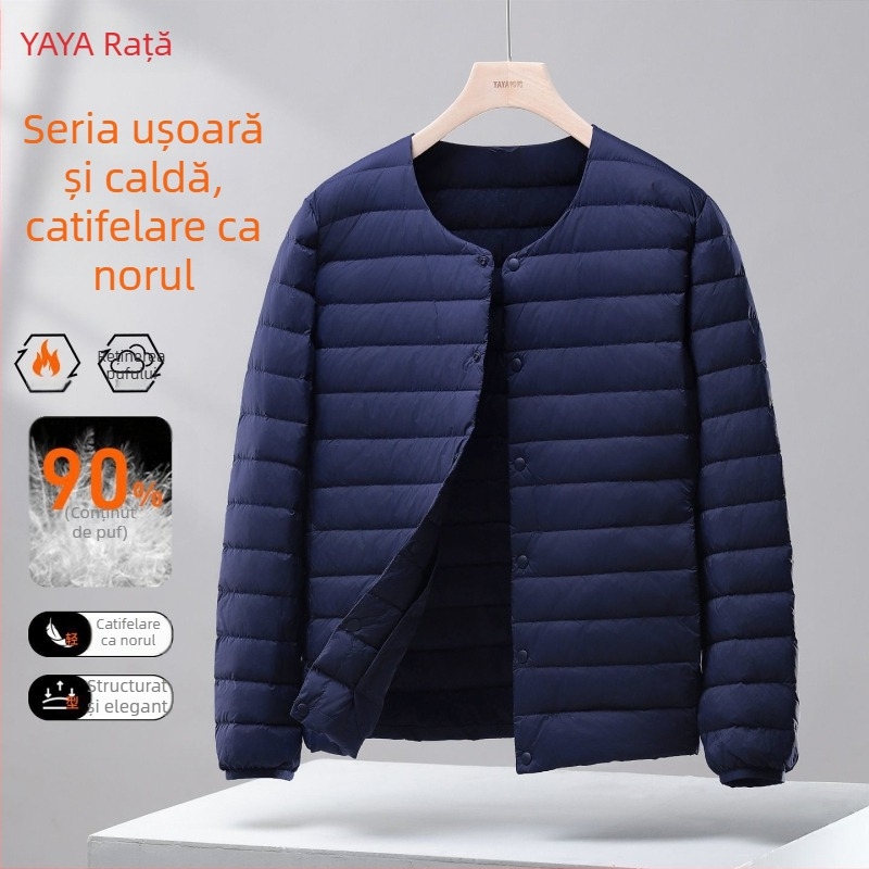 Vesta bărbați ușoară cu puf, cu glugă, țesătură Corduroy, umplutură din puf de gâscă alb, primăvara 2025