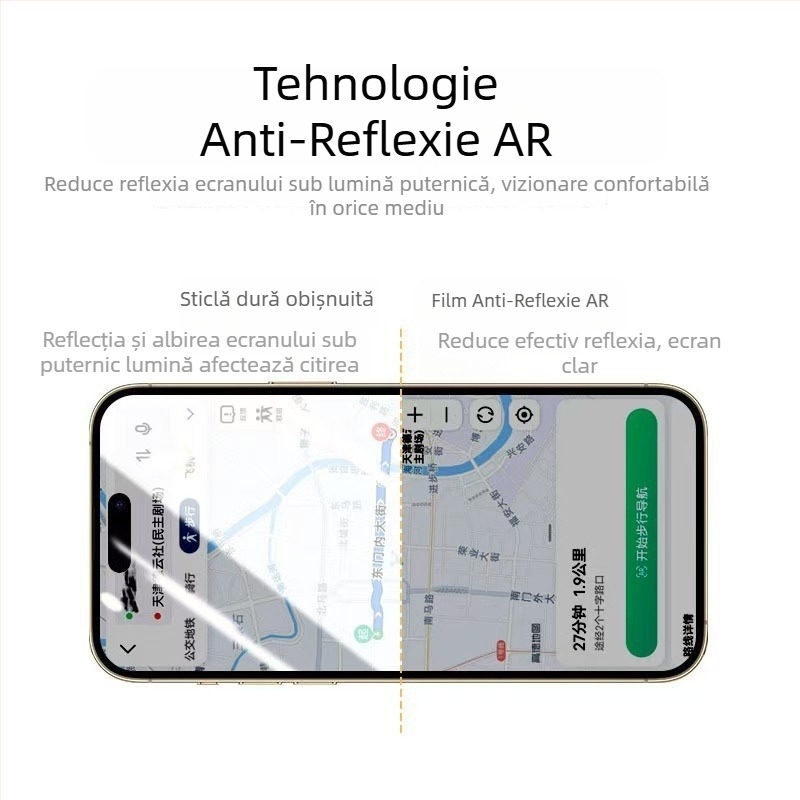Protecție ecran din sticlă temperată pentru iPhone 17 Pro Max, cu strat anti-reflexie — praf rezistent, anti-amprentă.