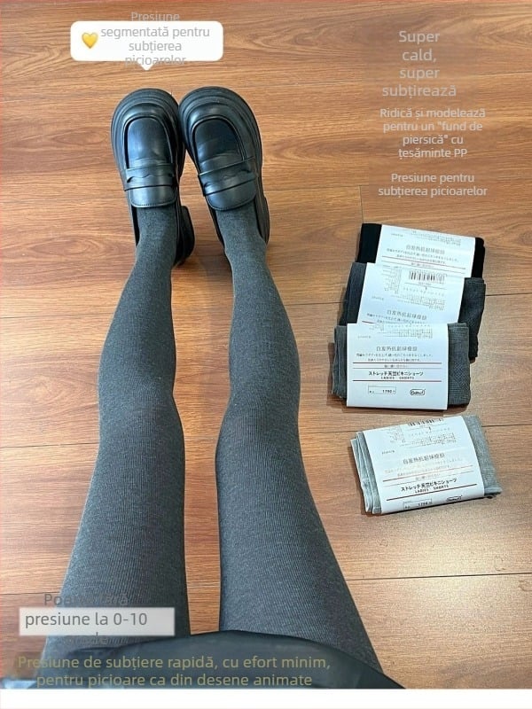 Leggings termici din bumbac cu fleece, talie înaltă pentru controlul abdomenului și ridicare a feselor, groși, uni, lungime 9/10, croială Slim