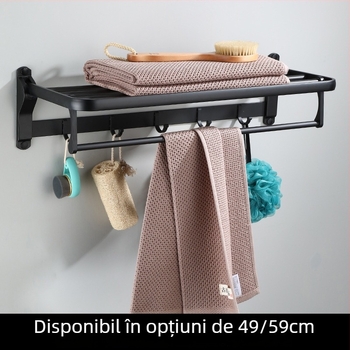 Raft de prosoape din aliaj de aluminiu, două etaje, pliabil, finis negru, capacitate de încărcare 10 kg