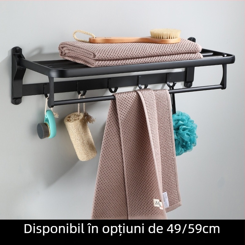 Raft de prosoape din aliaj de aluminiu, două etaje, pliabil, finis negru, capacitate de încărcare 10 kg