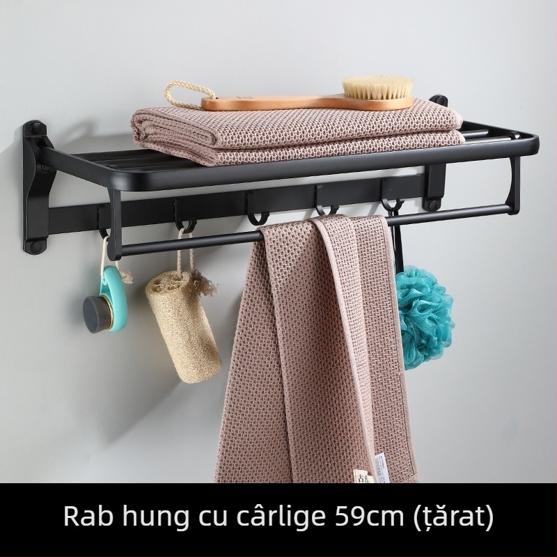 Raft de prosoape din aliaj de aluminiu, două etaje, pliabil, finis negru, capacitate de încărcare 10 kg