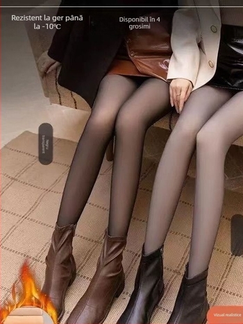 Colanți cu căptușeală groasă, efect piele, lungime cropped, călduroși