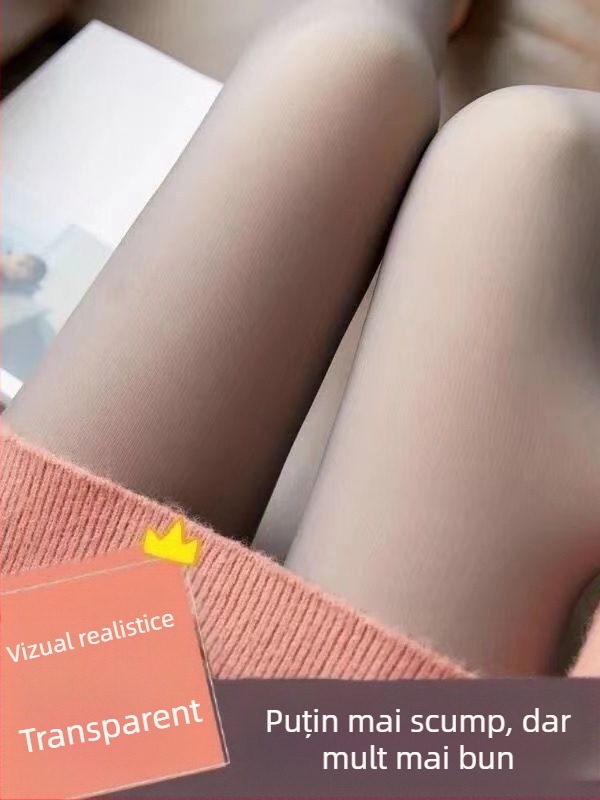 Colanți cu căptușeală groasă, efect piele, lungime cropped, călduroși