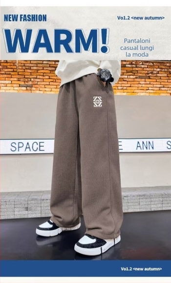 Pantaloni pentru băieți cu croială largă, căptușeală de fleece, din bumbac, casual sport pentru toamnă-iarnă 2025