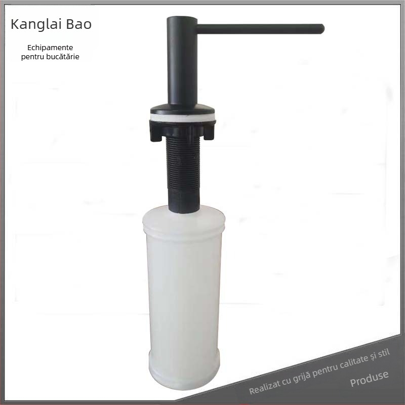 Dispenser de săpun pentru chiuvetă cu cap din oțel inoxidabil 304 și rezervor din plastic; Material: oțel inoxidabil 304 + plastic; Funcție: apăsare manuală; Stil: simplitate modernă; Finisaj: acoperire cu spray