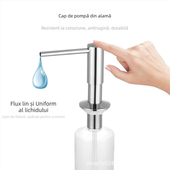 Dispenser de lichid pentru chiuveta bucătărie, acționat prin apăsare — din oțel inoxidabil 304, finisaj electroplacat, stil modern minimalist, greutate 250 g