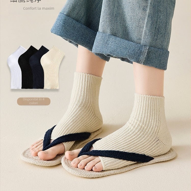 Șosete cu deget deschis, unisex, pentru vară, din bumbac 75%/elastan 25%, antibacteriale și absorbante, culoare solidă, construcție cu două ace