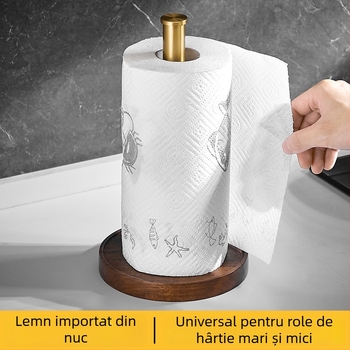 Suport pentru prosoape de bucătărie, lemn nuc, formă ovală, placare cu aur, brand Hongwei, cod HIM-3039