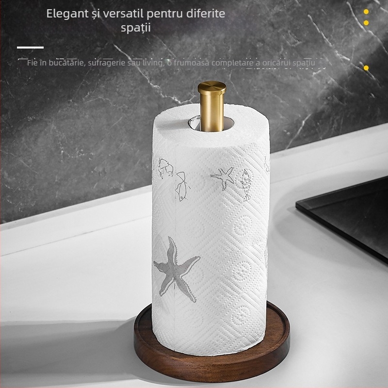Suport pentru prosoape de bucătărie, lemn nuc, formă ovală, placare cu aur, brand Hongwei, cod HIM-3039