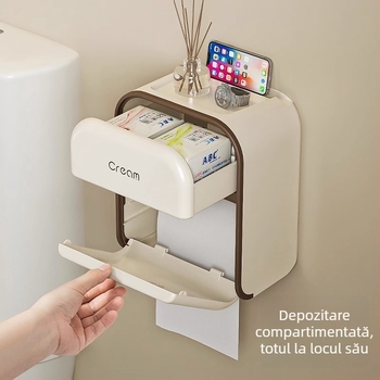 Suport de hârtie igienică montat pe perete, fără găuri, impermeabil, din plastic, stil minimalist modern