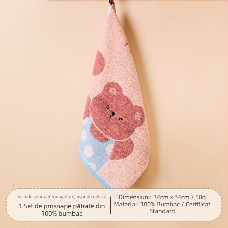 Prosop pătrat din bumbac pentru copii, absorbție rapidă, 50 g, țesătură Jacquard