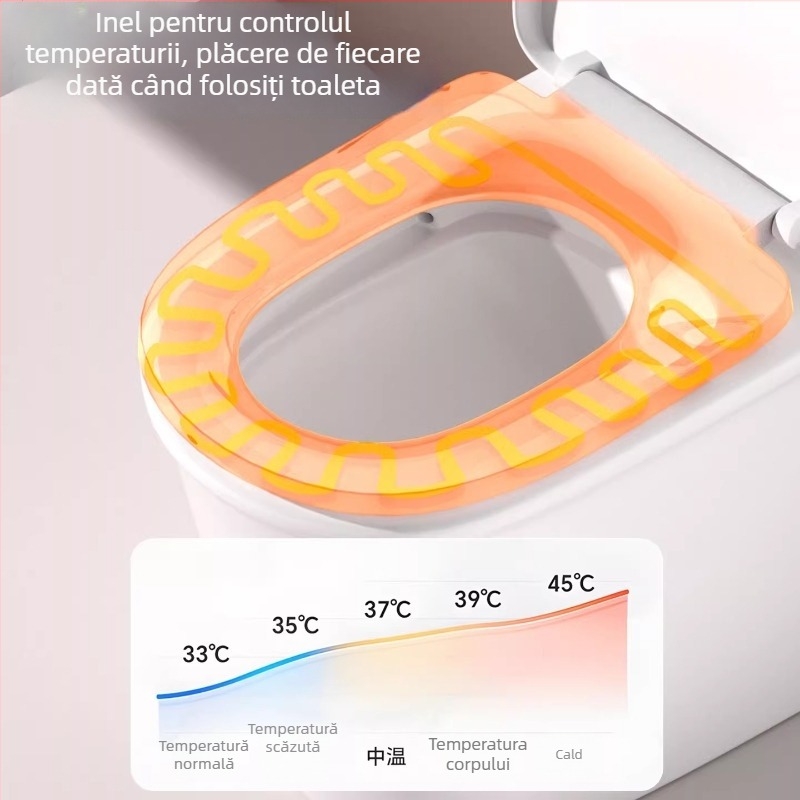 Capac de toaletă inteligent cu încălzire instantă, reglare temperatură în trei trepte, capac silențios cu închidere lină, model AV-6901, material PP