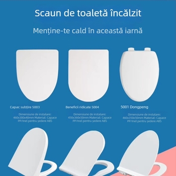 Capac de toaletă termostatic inteligent, cu temperatură reglabilă, protecție anti-scurgeri, închidere moale, distanță între găuri 14–16 mm — Modelul 5001