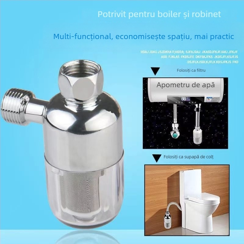Filtru frontal de apă pentru alimentarea casei — ABS + oțel inoxidabil, Model Front 01, elimină impurități mari din apă și protejează electrocasnicele (intrarea apei la boiler, mașina de spălat, toaletă inteligentă)