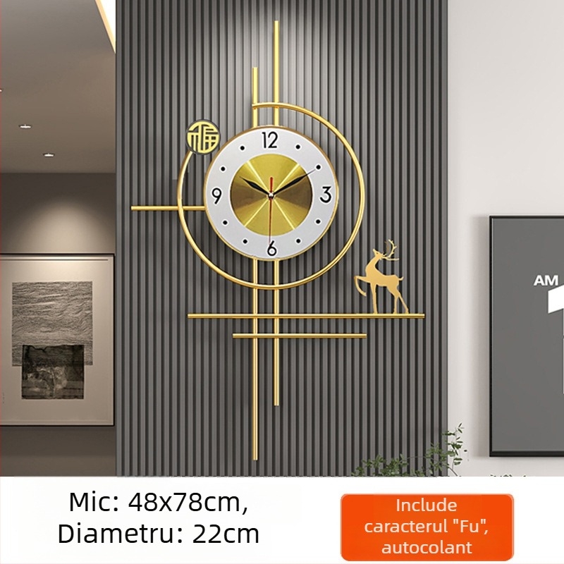 Ceas de perete, alimentare solară, mișcare lină, ramă metalică, cadran metalic, oglindă din plastic