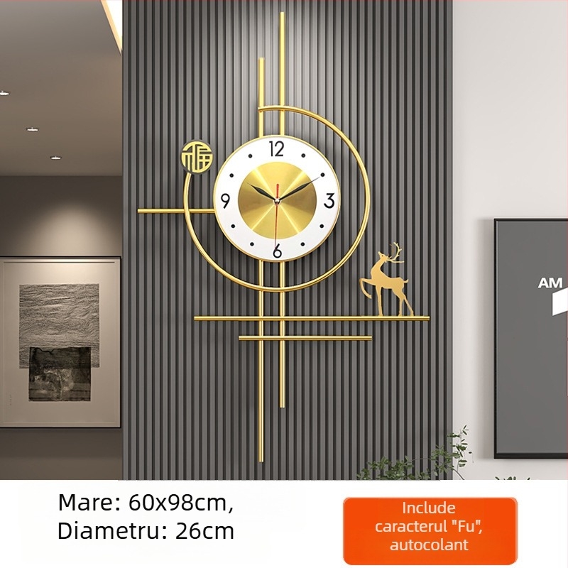 Ceas de perete, alimentare solară, mișcare lină, ramă metalică, cadran metalic, oglindă din plastic