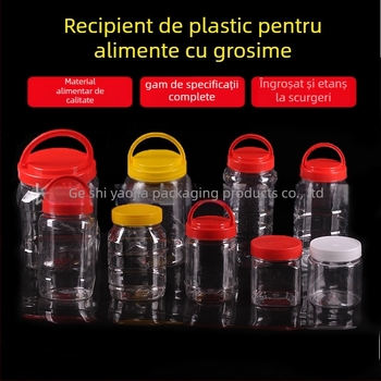 Borcan plastic gol, gură largă, PET, cu capac din plastic, pentru depozitare alimentară