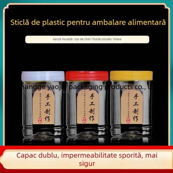 Borcan plastic gol, gură largă, PET, cu capac din plastic, pentru depozitare alimentară