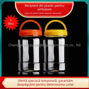 Borcan plastic gol, gură largă, PET, cu capac din plastic, pentru depozitare alimentară
