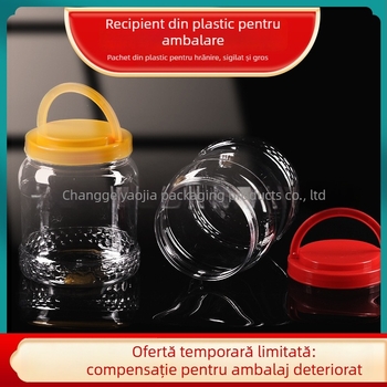 Borcan plastic gol, gură largă, PET, cu capac din plastic, pentru depozitare alimentară