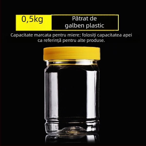 Borcan plastic gol, gură largă, PET, cu capac din plastic, pentru depozitare alimentară
