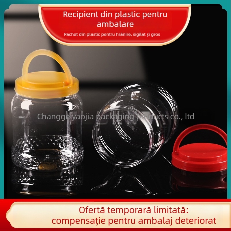 Borcan plastic gol, gură largă, PET, cu capac din plastic, pentru depozitare alimentară