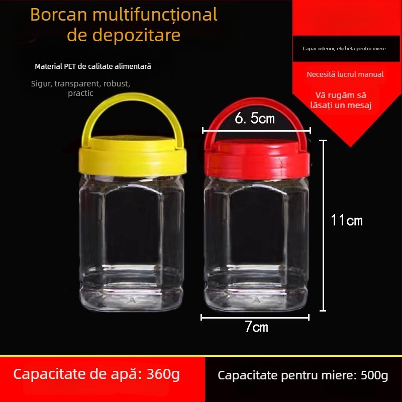 Borcan plastic gol, gură largă, PET, cu capac din plastic, pentru depozitare alimentară