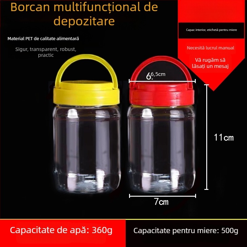 Borcan plastic gol, gură largă, PET, cu capac din plastic, pentru depozitare alimentară