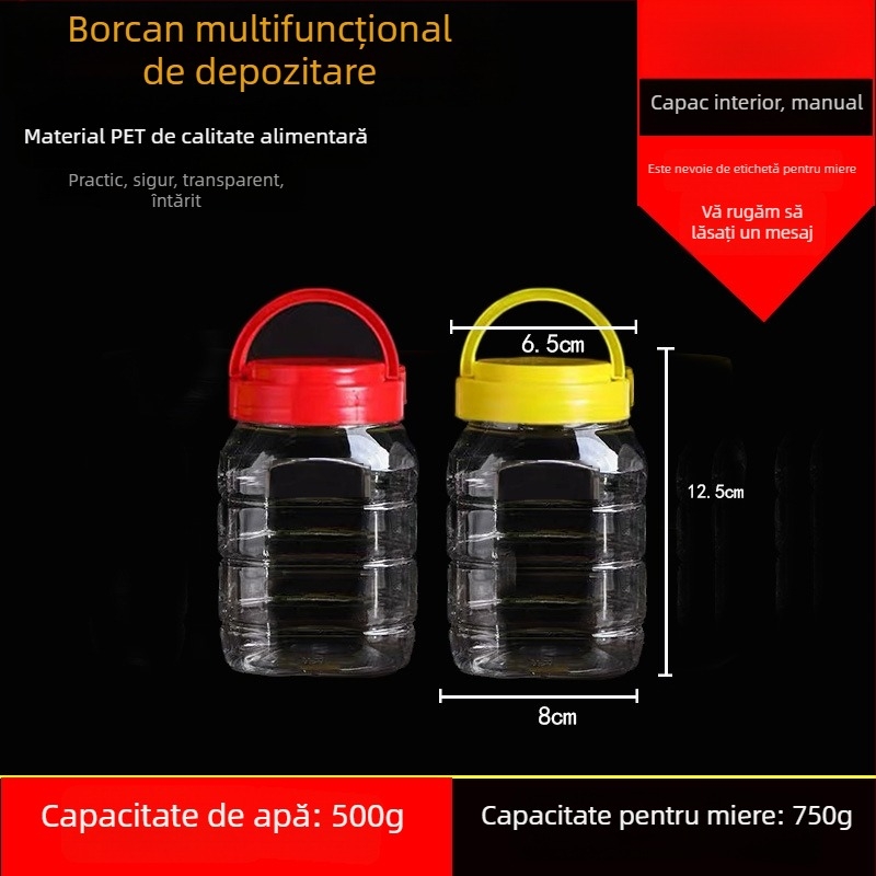 Borcan plastic gol, gură largă, PET, cu capac din plastic, pentru depozitare alimentară