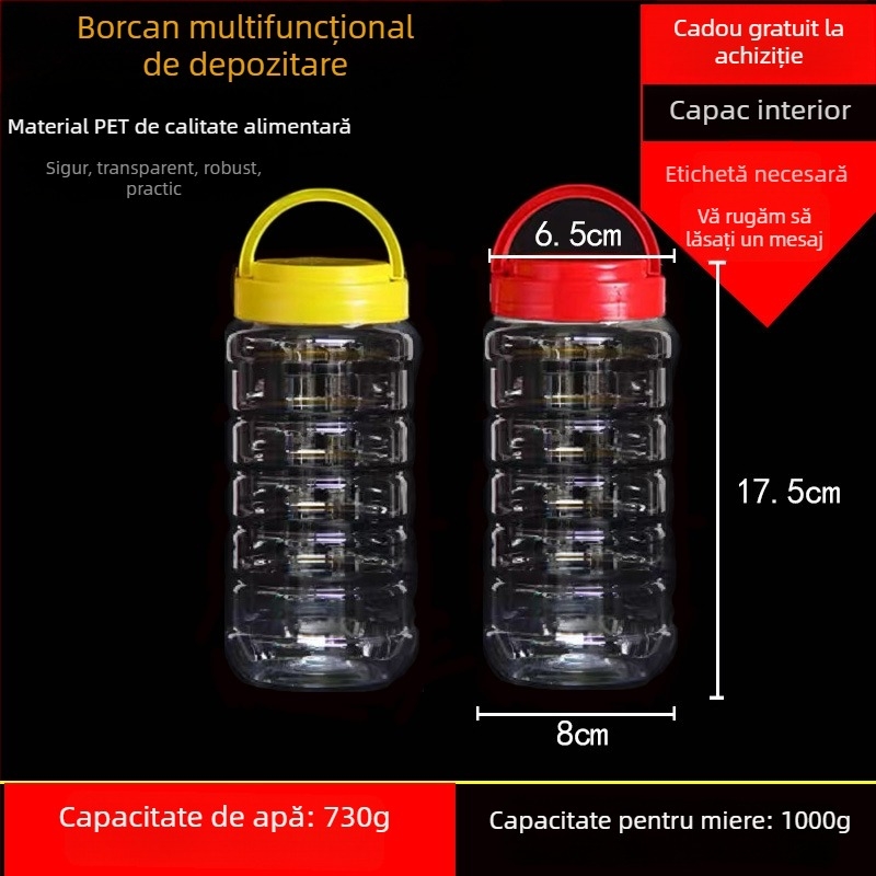 Borcan plastic gol, gură largă, PET, cu capac din plastic, pentru depozitare alimentară
