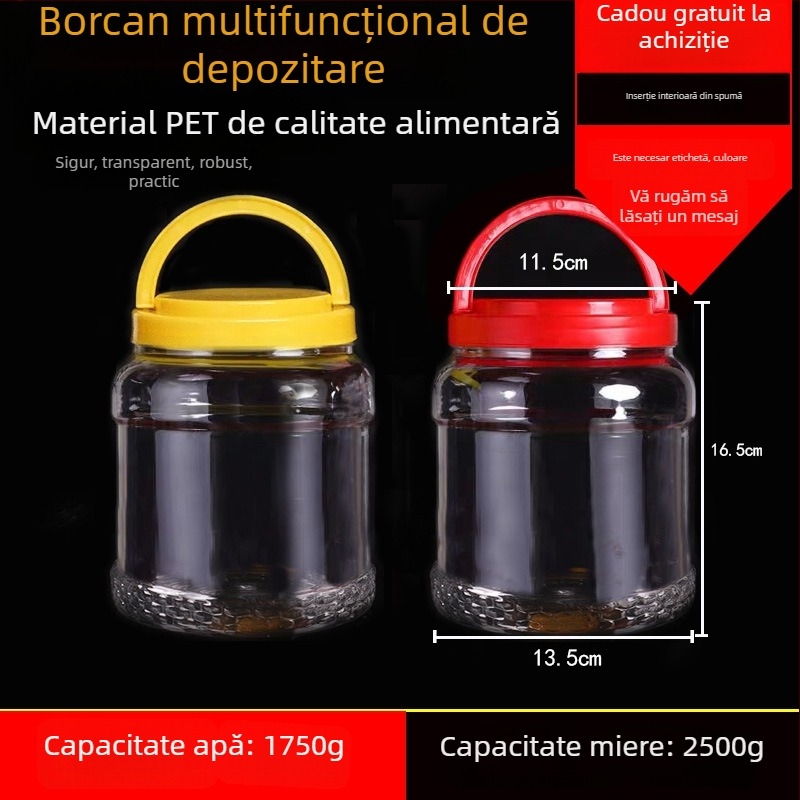 Borcan plastic gol, gură largă, PET, cu capac din plastic, pentru depozitare alimentară