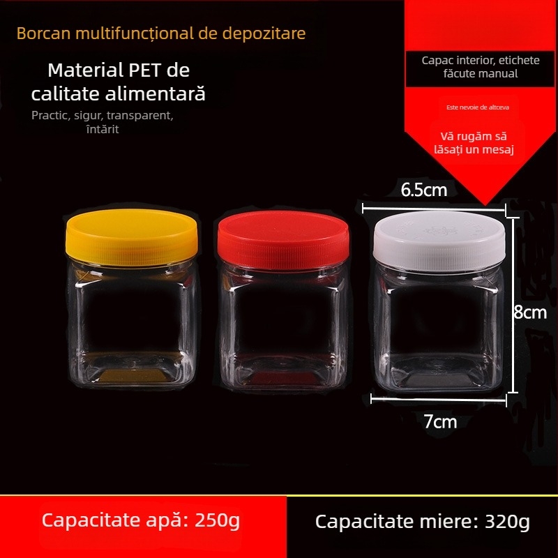 Borcan plastic gol, gură largă, PET, cu capac din plastic, pentru depozitare alimentară